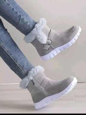 **WOMEN'S FAUX FUR ANKLE BOOTS - LIGHT GRAY** 🤍❄️❄️👢💲💲💲💲💲💲